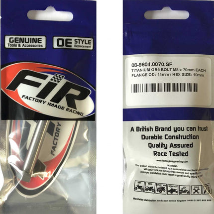 Titanium GR5 Bolt M8 x 70mm Each, Flange OD: 14mm / Hex Size: 10mm, /
