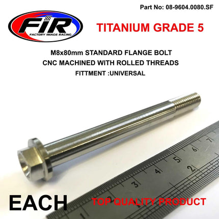 Titanium GR5 Bolt M8 x 80mm Each, Flange OD: 14mm / Hex Size: 10mm, /