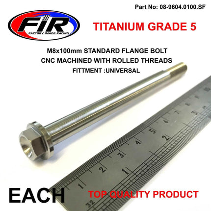 Titanium GR5 Bolt M8 x 100mm Each, Flange OD: 14mm / Hex Size: 10mm, /