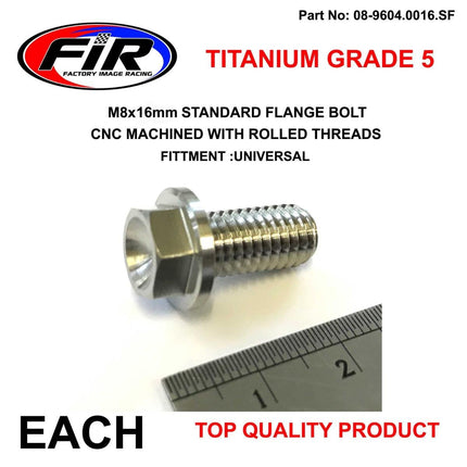 Titanium GR5 Bolt M8 x16mm Each, Flange OD: 14mm / Hex Size: 10mm, /