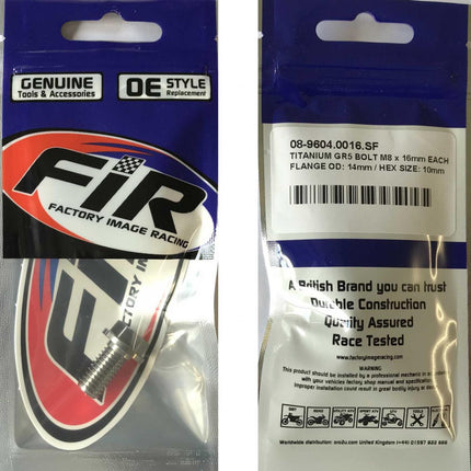 Titanium GR5 Bolt M8 x16mm Each, Flange OD: 14mm / Hex Size: 10mm, /