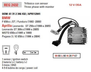 Regulator BMW F650ST, Aprilia Scooter, 61 31 2 346 432 and AP8112941, Rectifier