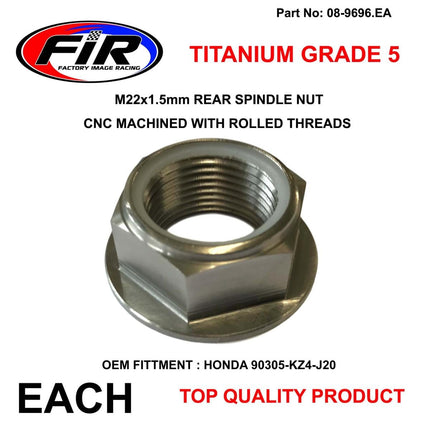 Honda Rear Spindle Nut M22x1.5, Titanium Grade 5 / OEM Ref: 90305-KZ4-J20