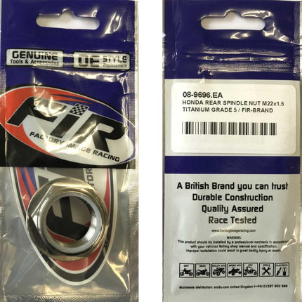 Honda Rear Spindle Nut M22x1.5, Titanium Grade 5 / OEM Ref: 90305-KZ4-J20