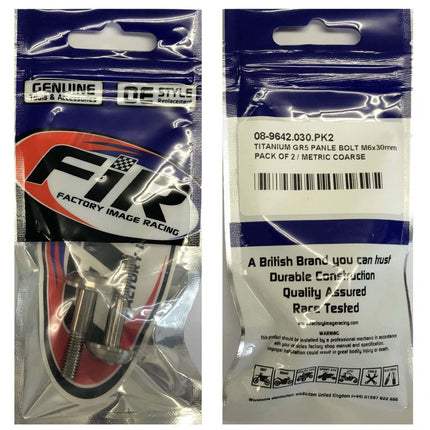 Titanium GR5 Panel Bolt M6X30mm, Pack Of 2 / Metric Coarse