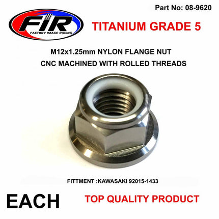 Titanium GR5 M12x1.25mm Nut, Nylon Flange Nut / Each, / OEM Kawasaki 92015-1433