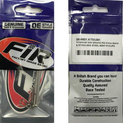 Titanium GR5 Brake Pin 61mm Each, & Stainless Steel Bent R-clips