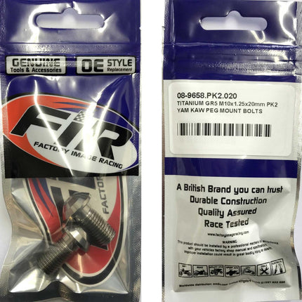 Titanium GR5 M10x1.25x20mm PK2, Yam Kaw Peg Mount Bolts, / 90149-10033 92150-1255