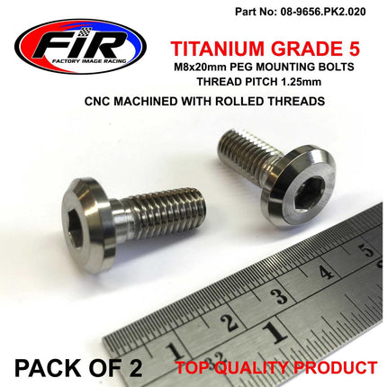 Titanium GR5 M8x1.25x20mm PK2, Universal Peg Mount Bolts, / Flat Head Bolt