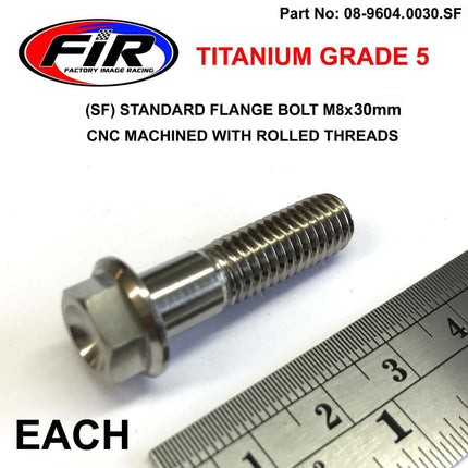 Titanium GR5 Bolt M8 x 30mm Each, Flange OD: 14mm / Hex Size: 10mm, /