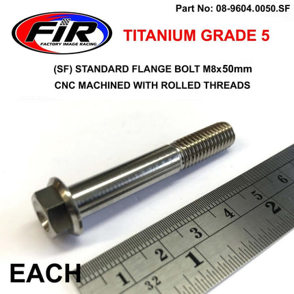 Titanium GR5 Bolt M8 x 50mm Each, Flange OD: 14mm / Hex Size: 10mm, /
