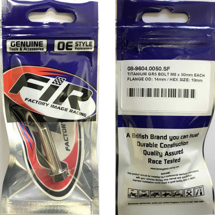 Titanium GR5 Bolt M8 x 50mm Each, Flange OD: 14mm / Hex Size: 10mm, /