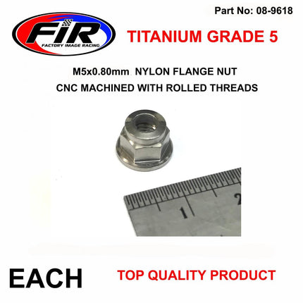 Titanium GR5 M5X0.80mm Nut, Nylon Flange / Grade 5 / Each