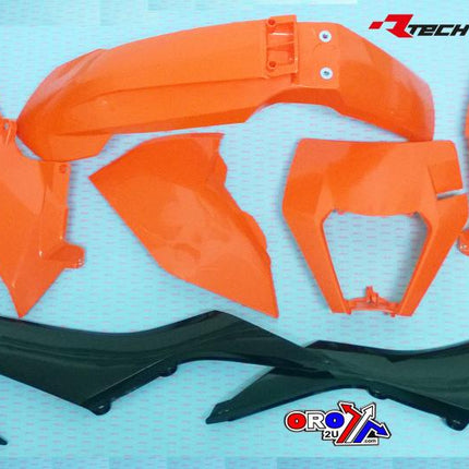 Plastic KIT/6 17-19 Exc/exc-f, OEM 2019, Orange/black Enduro Kit, Rtech R-KITKTM-OEM-518