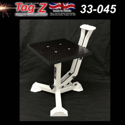 Elite Tripod Pop Up Stand, Big Feet / Gloss White / Tag-z, MX Stand Pit Paddock Enduro