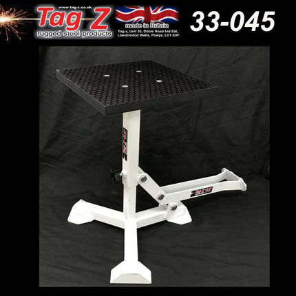 Elite Tripod Pop Up Stand, Big Feet / Gloss White / Tag-z, MX Stand Pit Paddock Enduro