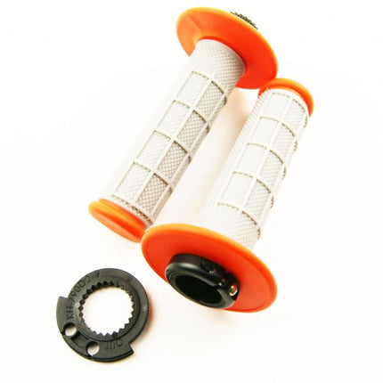 Lock On Grip Set 16-18 KTM Husq 4-STROKE, Half Waffle Soft Grey/orange, Odi Style, FIR