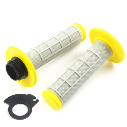 Lock On Grip Set KX RM YZ, Half Waffle Soft Grey/yellow, Odi Style, FIR