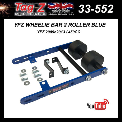 Yfz Wheelie Bar 2 Roller Blue, ATV Quad Wheelie Saver / Catch, 3.4KG 34x22x7cm / Yfz 2009>2013