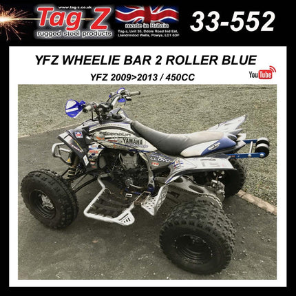 Yfz Wheelie Bar 2 Roller Blue, ATV Quad Wheelie Saver / Catch, 3.4KG 34x22x7cm / Yfz 2009>2013