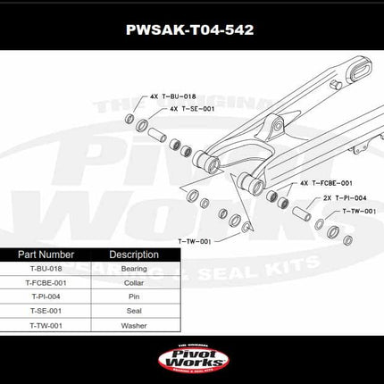 Swingarm Bearing Kit KTM, Beta, Pivot Works PWSAK-T04-542 Husaberg, PWSAKT04542