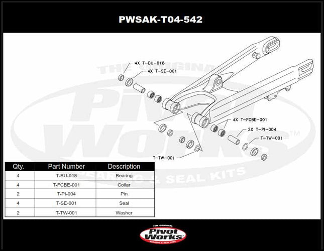 Swingarm Bearing Kit KTM, Beta, Pivot Works PWSAK-T04-542 Husaberg, PWSAKT04542