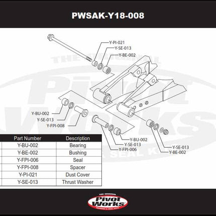 Swingarm Bearing Kit YZ85 02-19, [pivot Works PWSAK-Y18-008] YZ80, PWSAKY18008