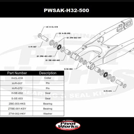 Swingarm Bearing Kit CRF250 CRF450, Pivot Works PWSAK-H32-500 PWSAKH32500