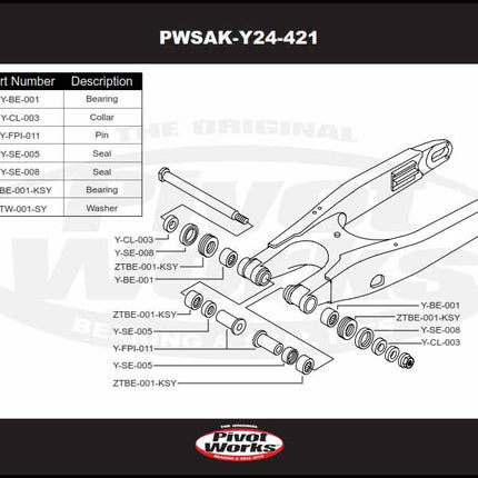 Swingarm Bearing Kit YZ125, Pivot Works PWSAK-Y24-421 YZ125 06-18