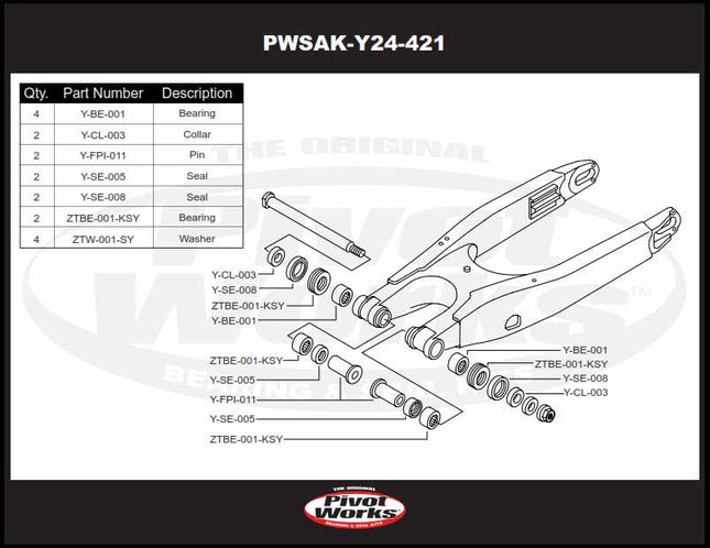 Swingarm Bearing Kit YZ125, Pivot Works PWSAK-Y24-421 YZ125 06-18