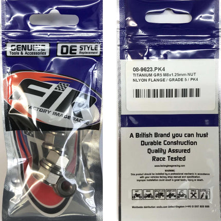Titanium GR5 M8X1.25mm Nut, Nylon Flange / Grade 5 / PK4