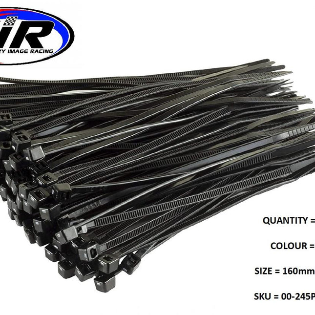 Nylon Cable Zip Ties - Black, 160mm x 4.8mm - Pack Of 100
