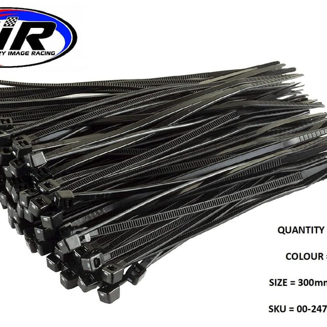 Nylon Cable Zip Ties - Black, 300mm x 4.8mm - Pack Of 100