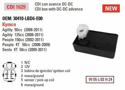 CDI Unit Box Kymco 50/125/150, Dze 01629-04 CDI 1629,30410-LBD6-E00