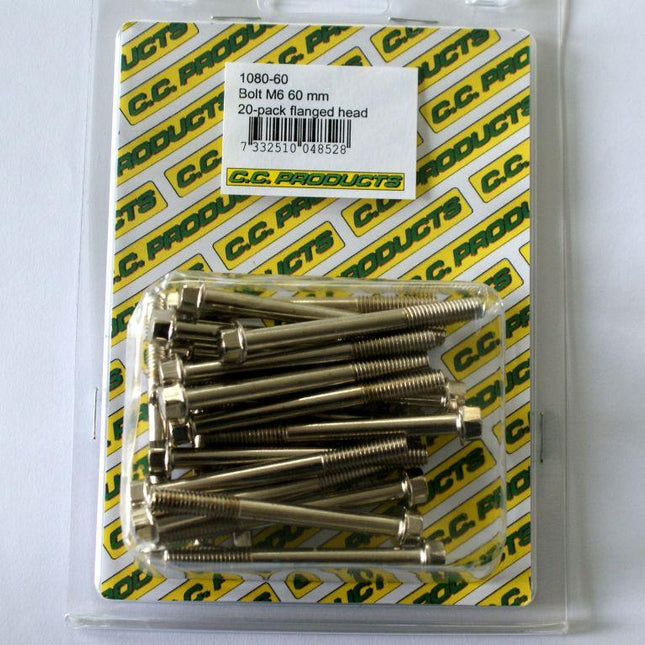 M6 x 60mm FLANGE BOLT, PACK OF 20, 8mm HEX