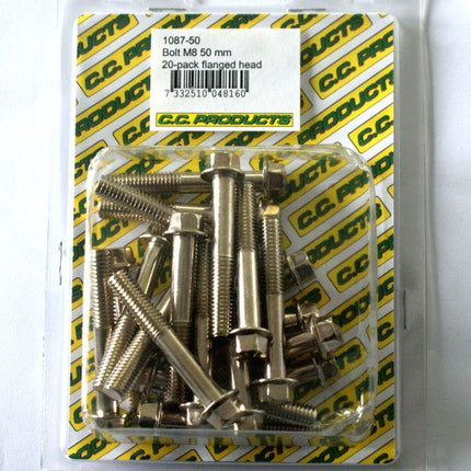 M8 x 50mm FLANGE BOLT, PACK OF 20, 10mm HEX