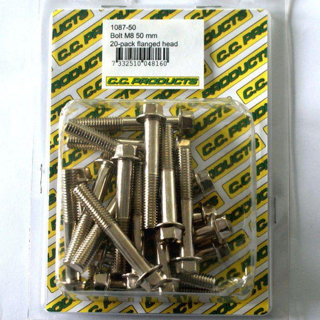 M8 x 50mm FLANGE BOLT, PACK OF 20, 10mm HEX