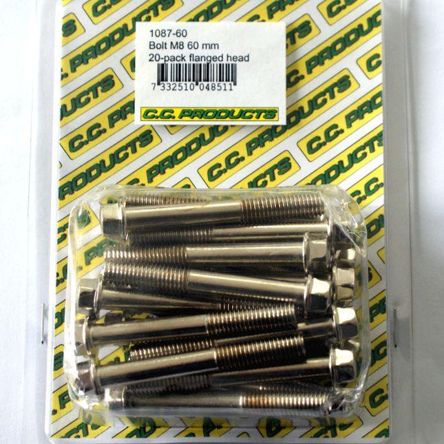 M8 x 60mm FLANGE BOLT, PACK OF 20, 10mm HEX