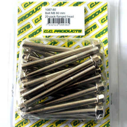 M8 x 80mm FLANGE BOLT, PACK OF 20, 10mm HEX