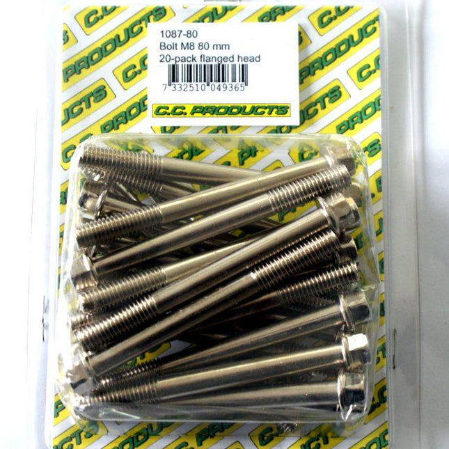 M8 x 80mm FLANGE BOLT, PACK OF 20, 10mm HEX