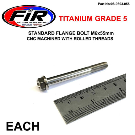 Titanium GR5 Bolt M6 x 55mm Each, Flange OD: 11mm / Hex Size: 8mm, /