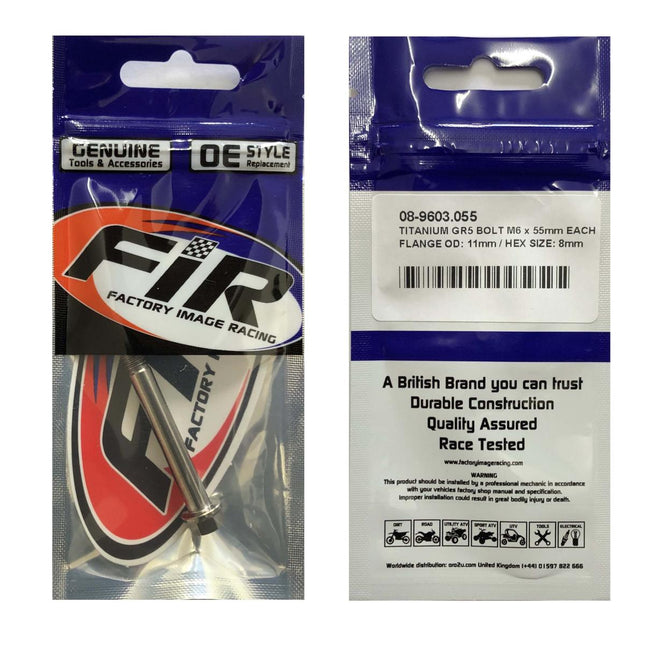 Titanium GR5 Bolt M6 x 55mm Each, Flange OD: 11mm / Hex Size: 8mm, /