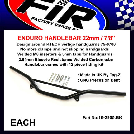 Enduro Handlebar 22mm / 7/8'', Black / Suit 75-0706 Handguard Rtech