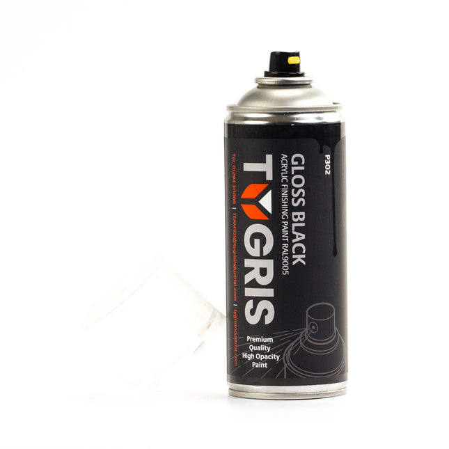 Tygris Gloss Black Aerosol Spray Paint 400ml Acrylic RAL9005