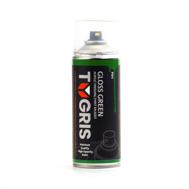 Tygris Gloss Green Aerosol Spray Paint 400ml Acrylic RAL6001