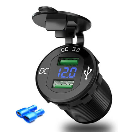 Quick Charge 3.0 USB Black Power Outlet Fast Charge With LED Voltmeter
