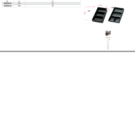 Thermoformed Trays for Small Items 50mm for Roller Cabs RSC22 RSC23 RSC23C - Beta Tools VP1